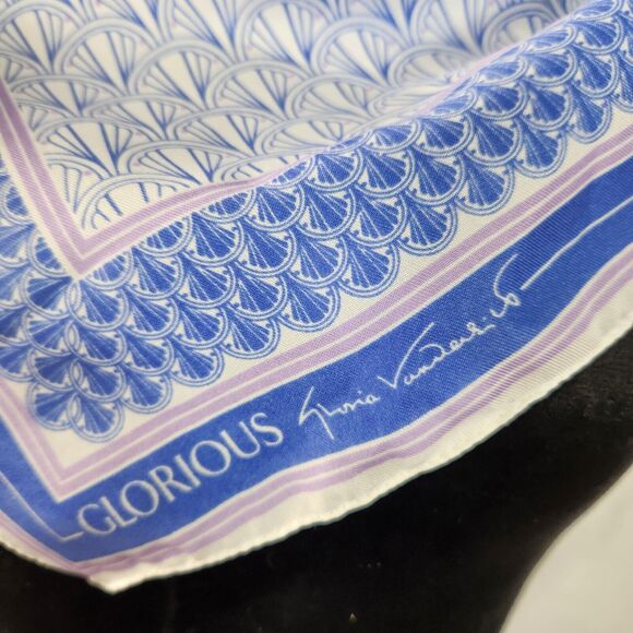 Gloria Vanderbilt Square Scarf Hairtie Purple Blue White Pastel Geometric Italy - Picture 5 of 8